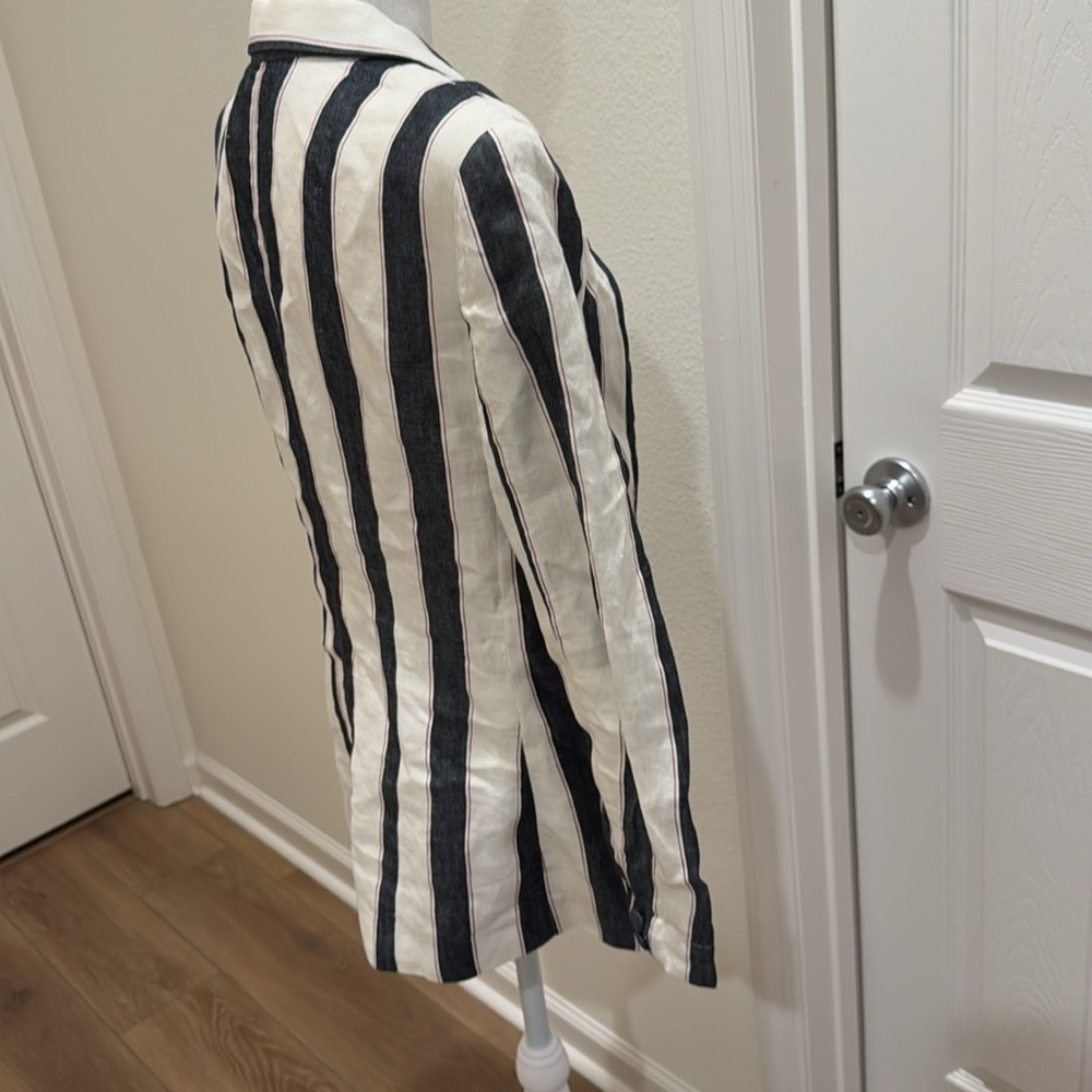 FRAME Bold Stripe Navy White Linen Blazer Sz 4 - Picture 11 of 16